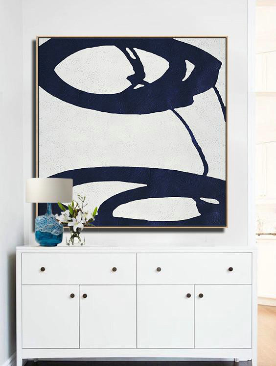 Extra Large Painting,Hand Painted Navy Minimalist Painting On Canvas,Original Abstract Painting Canvas Art